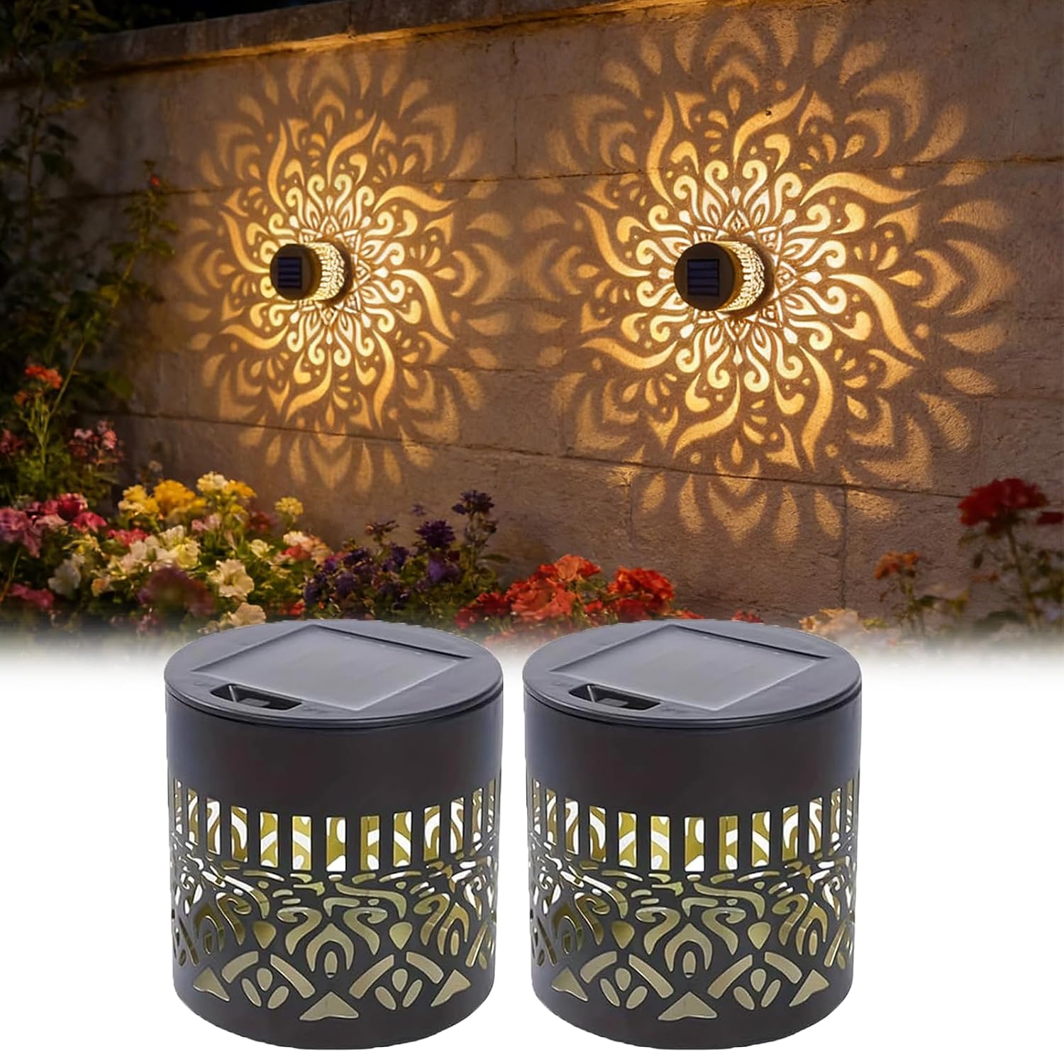 Outdoor Lighting Driveway - 2-Pack Solar Garden Lights IP65 Durable